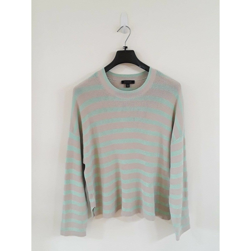 Womens Ann Taylor Long Sleeve Mint Green & Beige Long Sleeve Spring Work Sweater